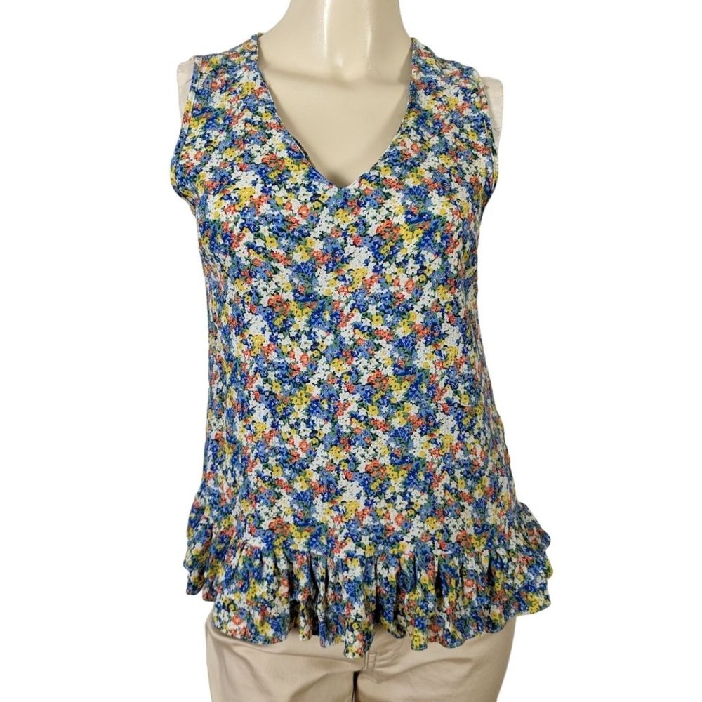 Cynthia Rowley sleeveless floral ruffled hem summer women top size S